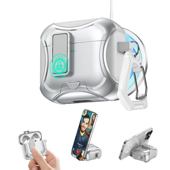 Dteck Case for Apple AirPods Pro 2nd Generation 2022,Shockproof Case with KeyChain Fully Drop Proof Auto Eject Protective Cover Design, New Charging Port Dust and Stand Design
,Silver