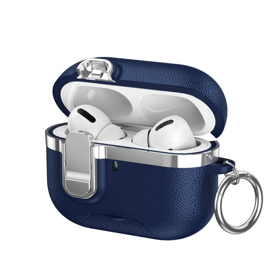 Dteck Case for Apple AirPods 4th Generation,Shockproof PU Leather with Lock Case Built-in Fold-out Phone Stand Cover with Carabiner Keychain for AirPods 4th Gen (2024), Blue
