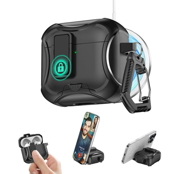 Dteck Case for Apple AirPods Pro 2nd Generation 2022,Shockproof Case with KeyChain Fully Drop Proof Auto Eject Protective Cover Design, New Charging Port Dust and Stand Design
,Black