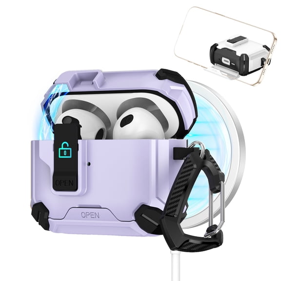 Dteck Case for Apple AirPods Pro 2 Charing Case, Full Body Shockproof Hard Shell Protection Design,with Secure Lock Clip & Phone Stand Compatible with AirPods Pro 2nd Gen 2022,Purple
