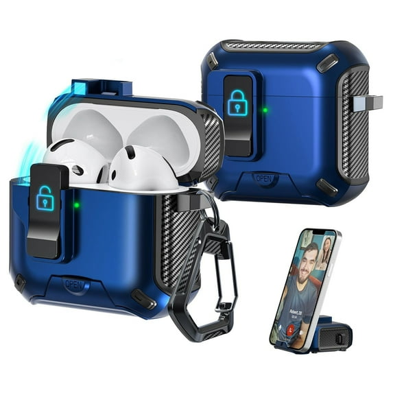 Dteck Case for Apple Airpods Pro 2019,Shockproof Anti Fall Lock Automatic Open Case Compatible with MagSafe New Charging Port Dust and Stand Design Cover,Blue