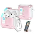 thumbnail image 1 of Dteck Case for Apple Airpods Pro 2019,Shockproof Anti Fall Lock Automatic Open Case Compatible with MagSafe New Charging Port Dust and Stand Design Cover,White+Pink, 1 of 8