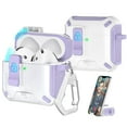 thumbnail image 1 of Dteck Case for Apple Airpods Pro 2019,Shockproof Anti Fall Lock Automatic Open Case Compatible with MagSafe New Charging Port Dust and Stand Design Cover,White+Purple, 1 of 8