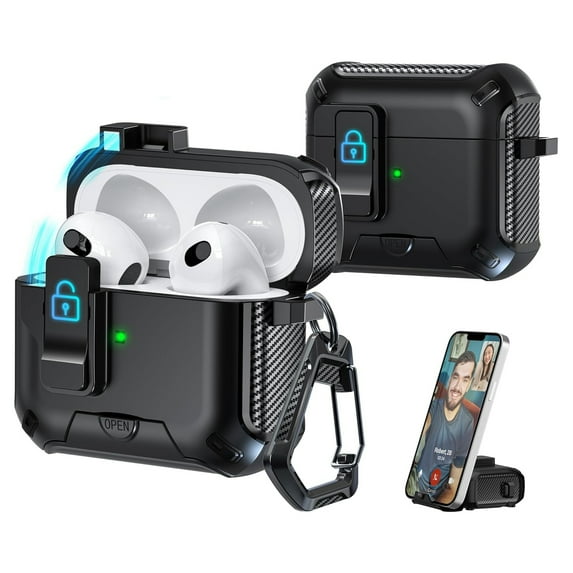 Dteck Case for Apple Airpods Pro 2nd Generation 2022,Shockproof Anti Fall Lock Automatic Open Case Compatible with MagSafe New Charging Port Dust and Stand Design Cover,Black