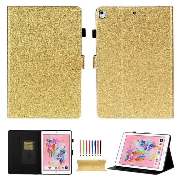 Dteck Case For Apple iPad 10.2 inch 2019, iPad 7th Gen Case, Glitter PU Leather Folding Stand Folio Smart Shell Folio Case For Apple iPad 7th Generation 10.2 2019 Release Tablet, Gold