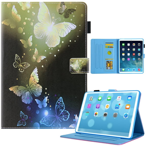 Dteck Case for Apple iPad 10th Generation 10.9-inch 2022,Magntic Leather Smart Pattern Case Card Pocket Wallet Shockproof Rubber Kickstand Cover,Gold Butterfly