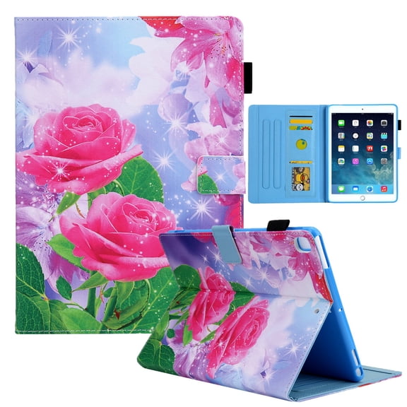 Dteck Case for Apple iPad 5th/6th Generation 9.7" (2017/2018),iPad Air 1st Gen/Air 2 ,Magnetic Patterned PU Leather Card Wallet Kickstand Case Smart Cover with Auto Wake/Sleep,Rose