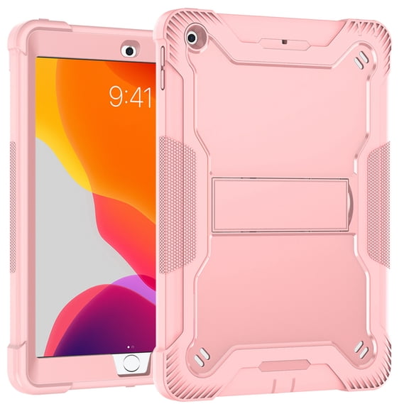 Dteck Case for Apple iPad 8th Generation 10.2" (2020),Shockproof Rubber Armor 3-Layer Protection iPad 7th Gen 10.2-inch 2019 Case Hybrid Hard Kicstand Cover without Screen Protector,Rosegold