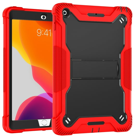 Dteck Case for Apple iPad 8th Generation 10.2" (2020),Shockproof Rubber Armor 3-Layer Protection iPad 7th Gen 10.2-inch 2019 Case Hybrid Hard Kicstand Cover without Screen Protector,Red