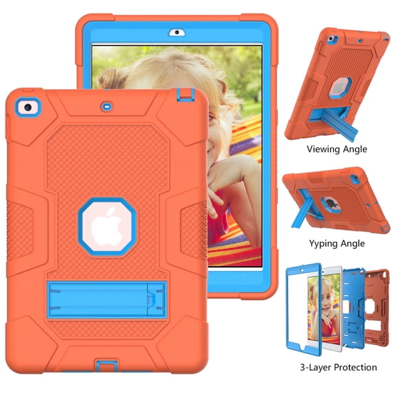 Dteck Case for Apple iPad 8th Generation 10.2-inch 2020 Released,Shockproof Kickstand Armor 3-Layer Protection Rubber Hybrid iPad 7th Gen 10.2" 2019 Case without Screen Protector Cover,Orange+Blue