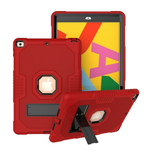 Dteck Case for Apple iPad 8th Generation 10.2-inch (2020),Shockproof Armor Rugged Rubber Hybrid Hard PC Protective Stand iPad 7th Gen 10.2" 2019 Cover (Without Screen Protector),Red+Black