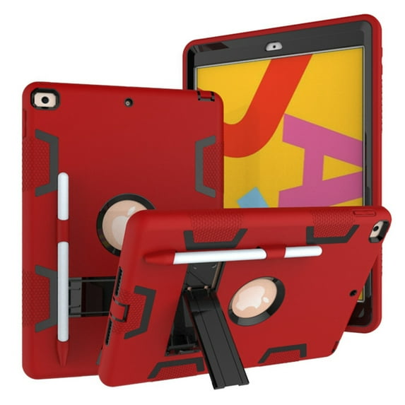 Dteck Case For Apple iPad 8th Generation 10.2-inch 2020,iPad 7th Gen 10.2" 2019 Shockproof 3 in 1 Design Rugged Hybrid Armor Rubber Hard Case Kickstand Protective Cover,Red+Black