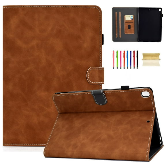 Dteck Case For Apple iPad 9th Generation 10.2"/iPad 8th Gen 2020/iPad 7th Gen 2019,Magnetic Leather Wallet Card Holder Smart Case Folio Stand Protective Automatic wake/sleep Cover,Brown