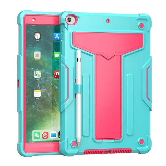 Dteck Case for Apple iPad 9th Generation 10.2-inch (2021),Shockproof Rubber Armor 3-Layer Protection Case Hybrid Hard Kicstand Cover for iPad 10.2" 9th/8th/7th Gen,Mint+Rose