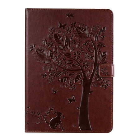 Dteck Case For Apple iPad 9th Generation 10.2 inch 2021,iPad 8th/7th Gen 10.2" Magnetic Leather Card Holder Wallet Smart Case Tree Patterned Stand Automatic wake/sleep Cover,Coffee
