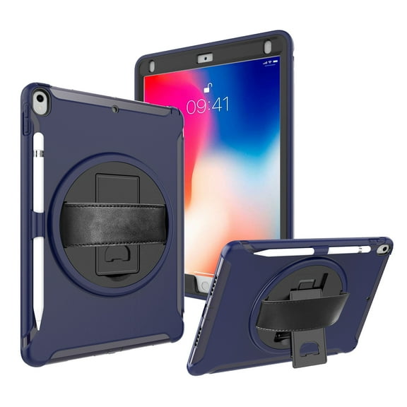 Dteck Case For Apple iPad Air 3rd Generation 10.5" (2019),iPad Pro 10.5" (2017) Shockproof Three-Layer Heavy Duty Protector Rubber Hard kickstand Hand Strap Cover 10.5-inch,Darkblue