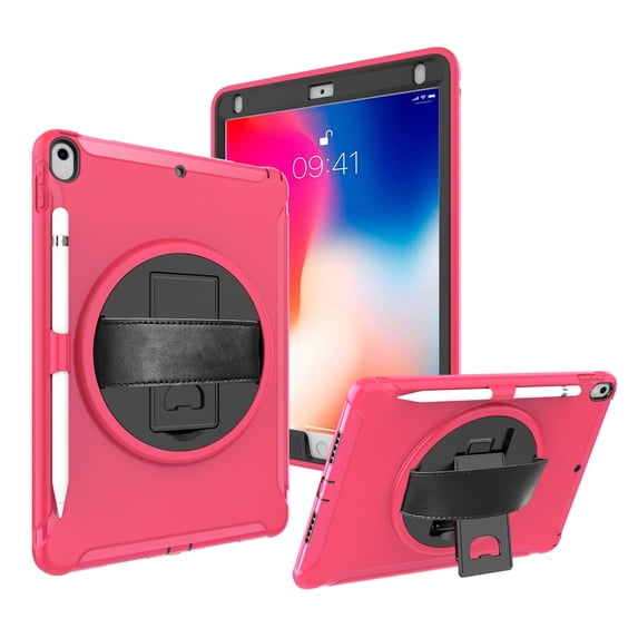 Dteck Case For Apple iPad Air 3rd Generation 10.5" (2019),iPad Pro 10.5" (2017) Shockproof Three-Layer Heavy Duty Protector Rubber Hard kickstand Hand Strap Cover 10.5-inch,Rose