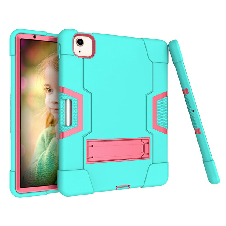 Dteck Case for Apple iPad Air 4th Generation 10.9-inch 2020 Released  ,Shockproof Rubber Hybrid 3-Layer Protection Hard PC Kickstand Back Cover  (no screen protector),Mint+Rose 