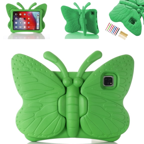 Dteck Case For Apple iPad Pro 11" 2020/2018, Kids Safe Butterfly iPad Air 4th Generattion 10.9" 2020 Case Shockproof EVA Foam Super Protection Kickstand Kids Friendly Cover ,Green