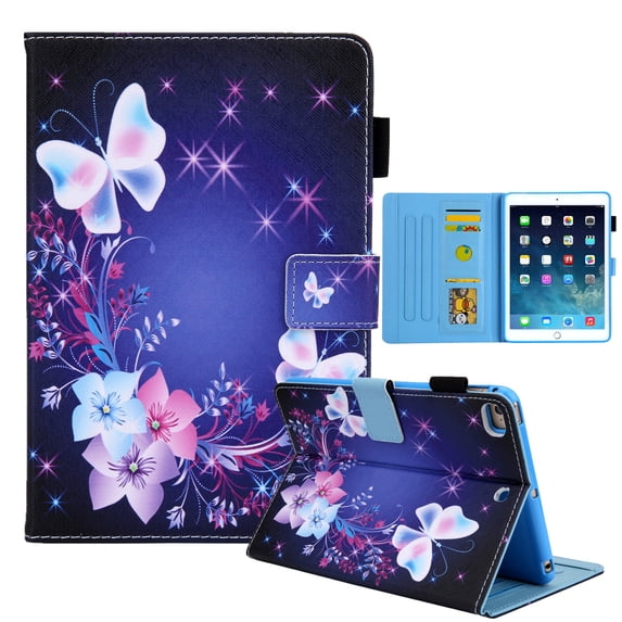 Dteck Case for Apple iPad mini 5/mini 4/mini 3/mini 2 (7.9-inch),Magnetic Patterned PU Leather Card Holder Wallet Shell Kickstand Case Smart Cover with Auto Wake/Sleep,Butterfly and Flowers