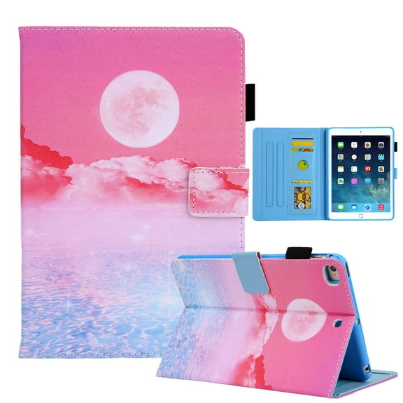 Dteck Case for Apple iPad mini 5/mini 4/mini 3/mini 2 (7.9-inch),Magnetic Patterned PU Leather Card Holder Wallet Shell Kickstand Case Smart Cover with Auto Wake/Sleep,Moon