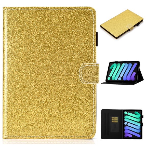 Dteck Case for Apple iPad mini 6th Generation 8.3" (2021),Magnetic Bling Glitter Card Holder Wallet Case PU Leather Kickstand Hybrid Rubber Folio Protective Case Cover for iPad mini 2021,Gold