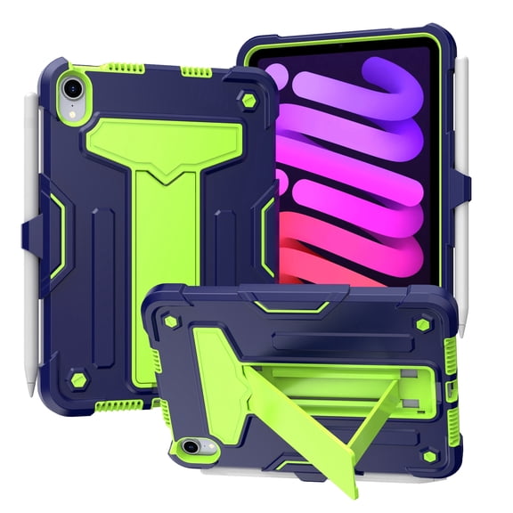 Dteck Case for Apple iPad mini 6th Generation 8.3-inch (2021),Shockproof Rubber Armor 3-Layer Protection Case Hybrid Hard Kicstand Cover for iPad mini 6,Navy+Olivine