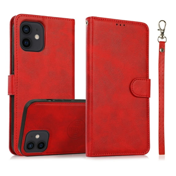Dteck Case for Apple iPhone 11 6.1-inch,Detachable Case Card Holder Wallet Magnetic Leather 2 in 1 Design Shockproof Kickstand Cover Support Magnetic Car Mount Case,Red