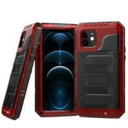 Dteck Case for Apple iPhone 12 6.1-inch,Luxuy Metal Waterproof Shockproof Rubber Hybrid Aluminum Alloy Back Case with nano waterproof membrane Cover,Red