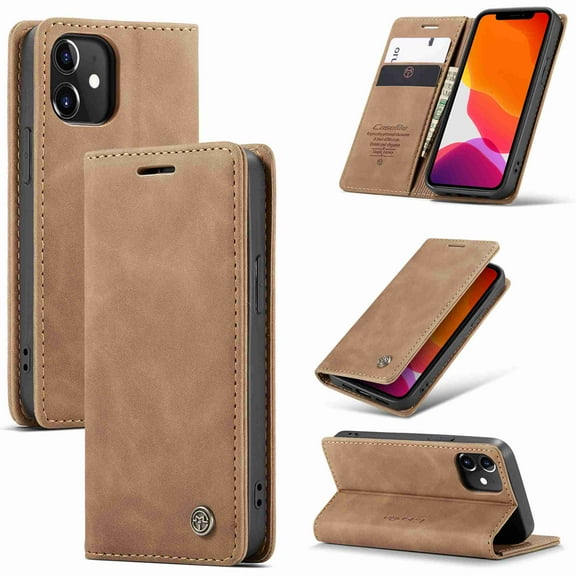 Dteck Case for Apple iPhone 12 Mini, Retro Style Wallet Phone Case Stand Credit Card Slot Premium Protective PU Leather Flip Magnetic Case Cover, Brown