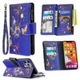 thumbnail image 1 of Dteck Case for Apple iPhone 12 Pro 6.1-inch,Magnetic Patterned Leather Zipper Card Holder Wallet Flip iPhone 12 6.1" 5G Phone Case Kickstand Shockproof with Hand Strap Cover,Purple Butterfly, 1 of 5