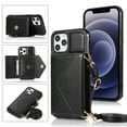 thumbnail image 1 of Dteck Case for Apple iPhone 12 Pro Max 6.7-inch,Luxury Leather Wallet Case Magnetic Flip Card Holder Slots Back Protective Kickstand Phone Cover with Shoulder Strap (about 1.4m),Black, 1 of 5