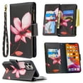 thumbnail image 1 of Dteck Case for Apple iPhone 12 Pro Max 6.7-inch,Magnetic Patterned Leather Zipper Card Holder Wallet Flip Phone Case Kickstand Shockproof with Hand Strap Cover,Flower, 1 of 5
