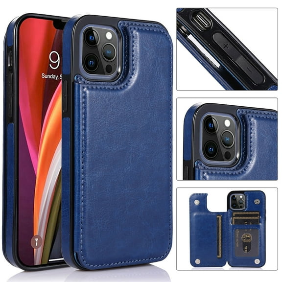 Dteck Case for Apple iPhone 12 Pro Max 6.7-inch,Shockproof PU Leather Wallet Case Card Holder Kickstand Flip Magnetic Hybrid Rubber Back Phone Cover,Darkblue