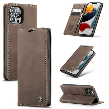 Dteck Case for Apple iPhone 13 Pro 6.1-inch,Retro Shockproof Wallet Phone Case Kickstand Credit Card Slot Premium Protective PU Leather Flip Magnetic Cover,Coffee