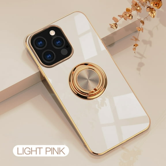 Dteck Case for Apple iPhone 13 Pro 6.1-inch,Shockproof Rubber Slim Case Plating Soft TPU Ring Holder Magnetic Kickstand Protective Back Phone Cover,Light Pink