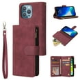 thumbnail image 1 of Dteck Case for Apple iPhone 13 Pro Max 6.1-inch,Luxury Leather Zipper Wallet Kickstand Case Magnetic Buckle Horizontal Flip Cover with 5 Card Slots/Photo Pocket for iPhone 13 Pro Max,Winered, 1 of 8