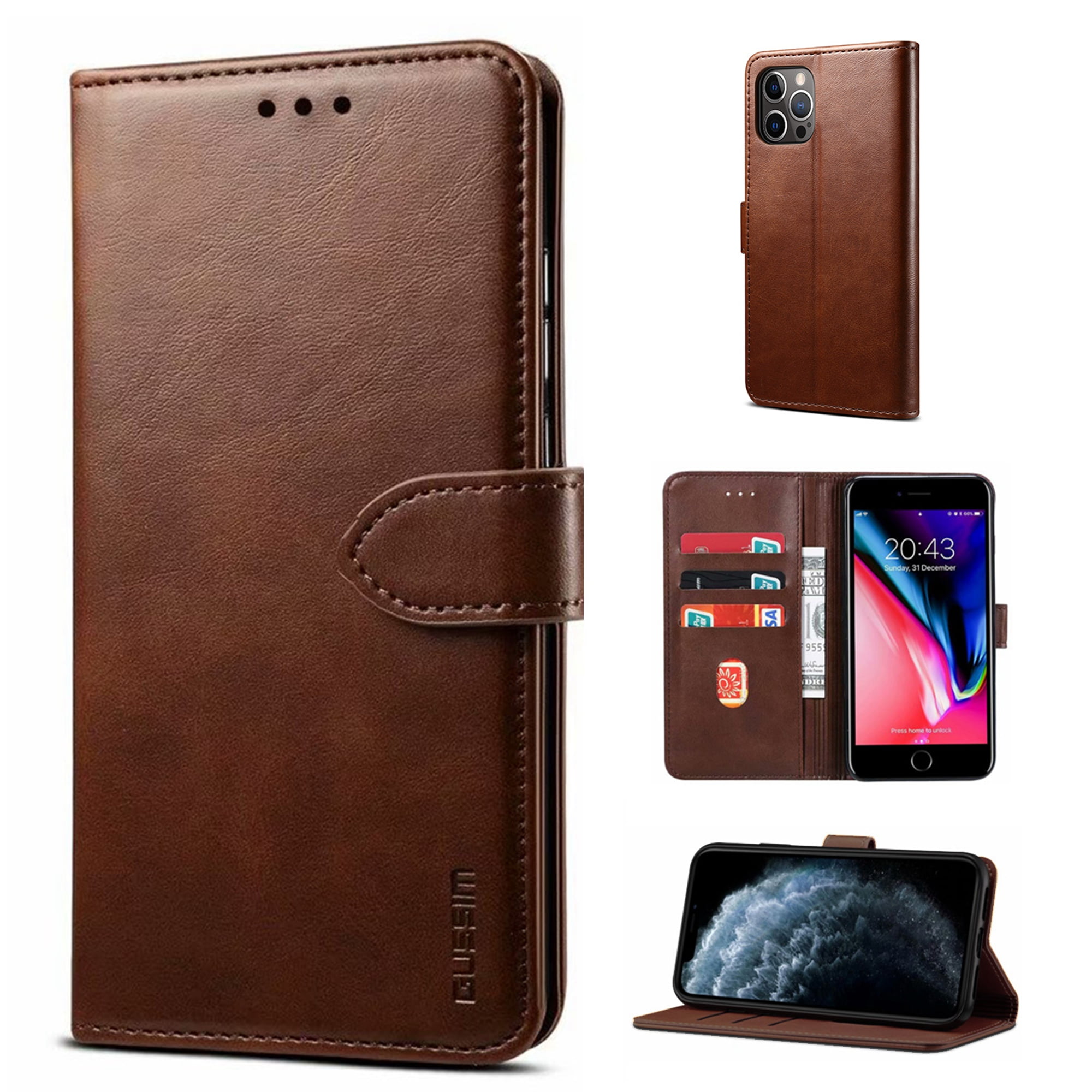 Dteck Case for Apple iPhone 13 Pro Max 6.1-inch,Luxury PU Leather Wallet Case Card Holder Kickstand Flip Magnetic Shockproof Hybrid Rubber Cover for iPhone 13 Pro Max,Coffee