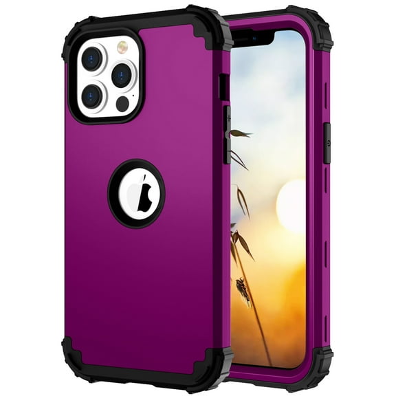 Dteck Case for Apple iPhone 13 Pro Max 6.1-inch,Shockproof Rubber Case 3-Layer Protection Armor Hybrid Hard Phone Back Cover for iPhone 13 Pro Max,Purple