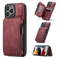 thumbnail image 1 of Dteck Case for Apple iPhone 13 Pro Max 6.7-inch,Retro Magnetic Leather Card Holder Wallet Shockproof Case Hybrid Rubber Zipper Purse Kickstand Protective Cover for iPhone 13 Pro Max,Red, 1 of 6