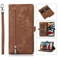 thumbnail image 1 of Dteck Case for Apple iPhone 14 6.1 inch (2022),Premium PU Leather Zipper Pocket Multi Card Slots Wallet Cover,Magnetic Clasp Flip Holder Phone Case with Wrist & Shoulder Strap,Brown, 1 of 8