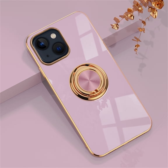 Dteck Case for Apple iPhone 15 Plus with Ring Stand, 360 Rotatable Ring Holder Magnetic Kickstand, Shockproof Plating Soft TPU Bumper Slim Lightweight Protection Phone Cover for Women Men, Lightpurple