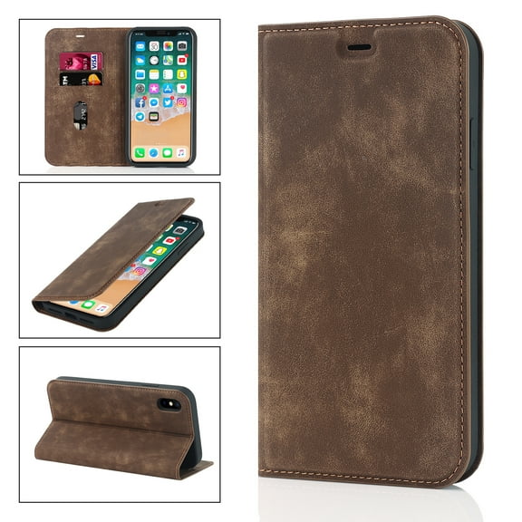 Dteck Case for Apple iPhone XS Max 6.5 inch,Shockproof Wallet Case with RFID Blocking Card Slots,Magnetic Closure Folio Flip Kickstand Protective Phone Case,Brown