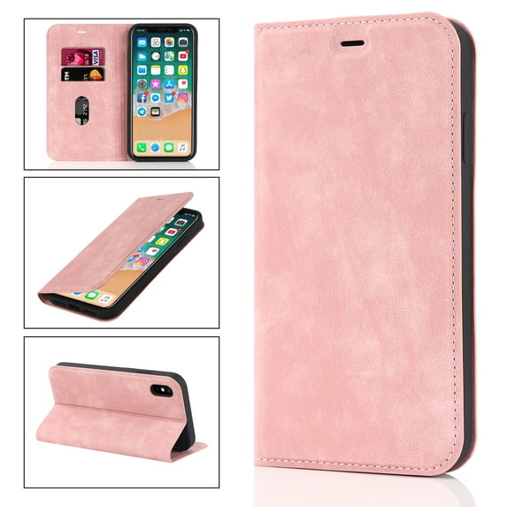Dteck Case for Apple iPhone XS Max 6.5 inch,Shockproof Wallet Case with RFID Blocking Card Slots,Magnetic Closure Folio Flip Kickstand Protective Phone Case,Pink