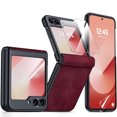 thumbnail image 1 of Dteck Case Built-in Front Screen Protector Case for Samsung Galaxy Z Flip 6 5G,Slim Leather Hinge Protection Case Shockproof Hard PC Bumper Cover with Soft Screen Protector,Red, 1 of 5