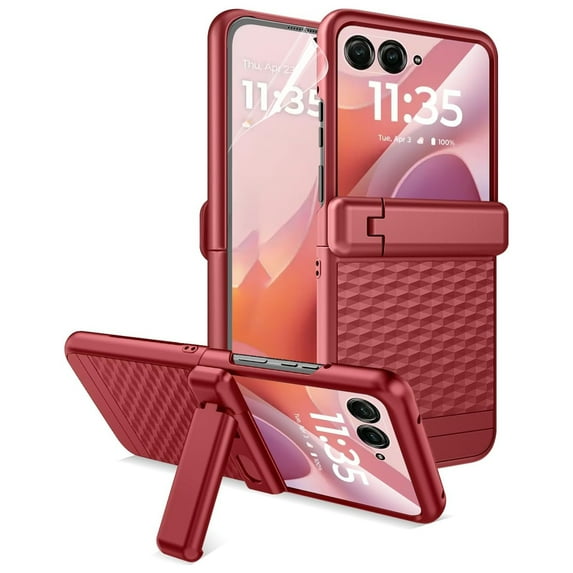 Dteck Case Built-in Front Tempered Glass Screen Protector for Motorola Razr 2025,Shockproof Hinge Protection Case Stand Non-Slip Anti-Scratch Matte Cover with Soft Screen Protector,Red