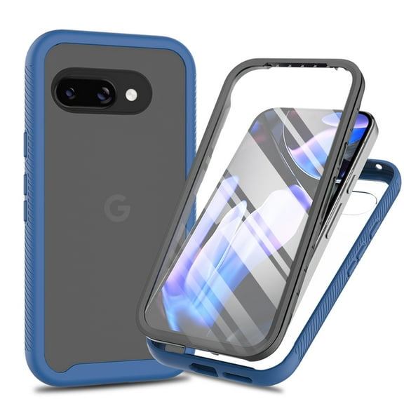 Dteck Case Built-in Screen Protector for Google Pixel 9A,Slim Fit Full-Body Shock Absorption Sturdy TPU+PC CaseHeavy Duty Shock Resistant Hard Cover for Google Pixel 9A,Darkblue