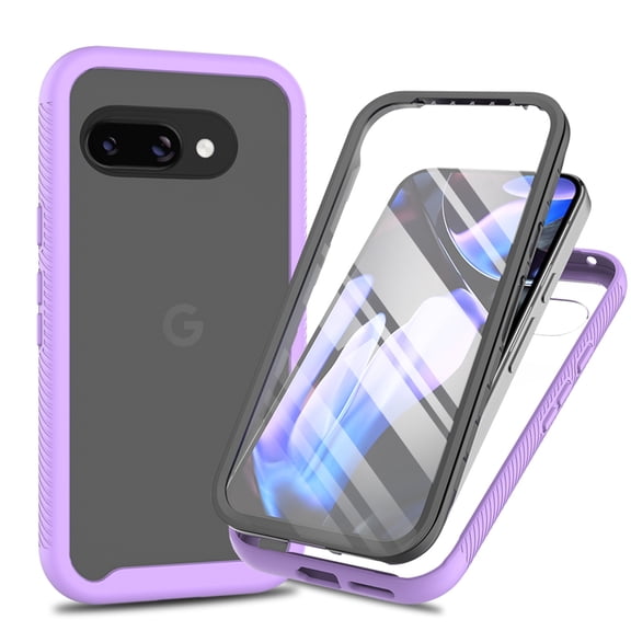 Dteck Case Built-in Screen Protector for Google Pixel 9A,Slim Fit Full-Body Shock Absorption Sturdy TPU+PC CaseHeavy Duty Shock Resistant Hard Cover for Google Pixel 9A,Purple