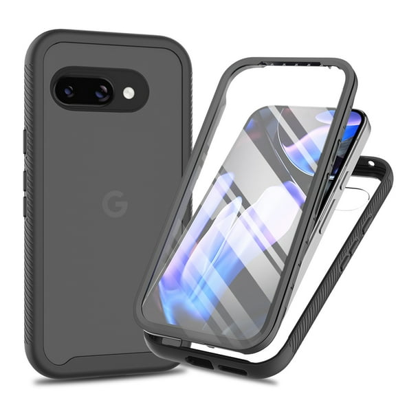 Dteck Case Built-in Screen Protector for Google Pixel 9A,Slim Fit Full-Body Shock Absorption Sturdy TPU+PC CaseHeavy Duty Shock Resistant Hard Cover for Google Pixel 9A,Black
