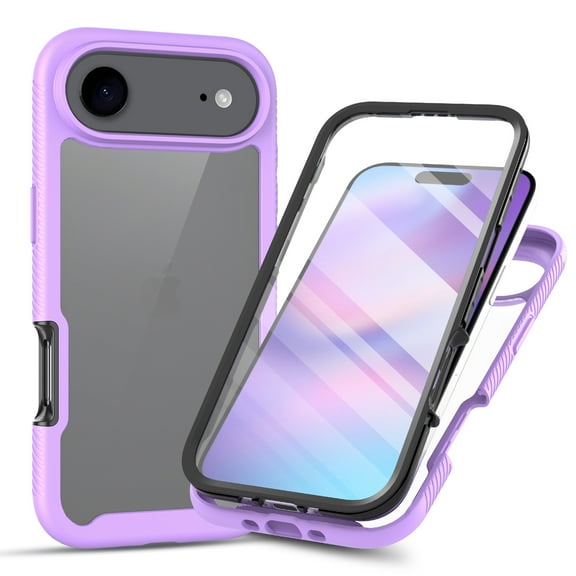 Dteck Case Built-in Screen Protector for iPhone Air,Slim Fit Full-Body Shock Absorption Sturdy TPU+PC Case Heavy Duty Shock Resistant Hard Cover for iPhone Air,Purple